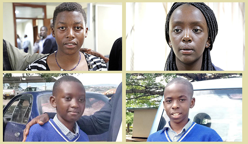 L-R: Marie Claire Kerie Izere Uwonkunda, Ishema Blessing Gianna,  Yves Hakizimana, and Debrice Cyiza Kenny are some of the best perfoming students in â€˜Oâ€™ level and PLE national exams that were released yesterday. Sam Ngendahimana.