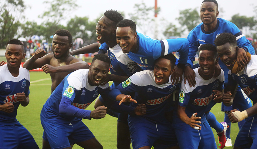 Rayon Sports players celebrate the crucial 1-0 victory over Tanzaniau2019s Young Africans, at Kigali Stadium, as they reached the last eight in CAF Confederation Cup, in April 2018 . Sam Ngendahimana.