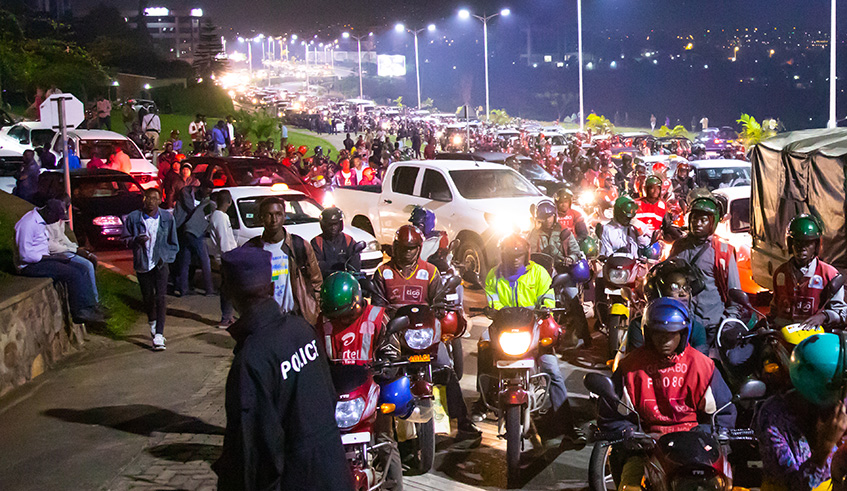 Rwandans turned up in large numbers to witness fireworks at Kigali Convention Center as Police ensured security. Emmanuel Kwizera. 