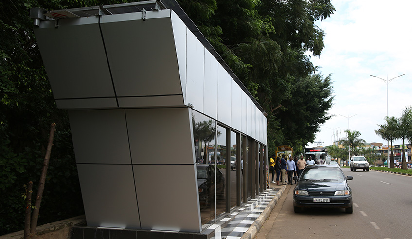 A newly constructed bus stop at Chez Lando. Kigali City officials say that such facilities will protect passengers from being exposed to rain or scorching sun. Passengers will be able to access free internet while in these spaces. Sam Ngendahimana.