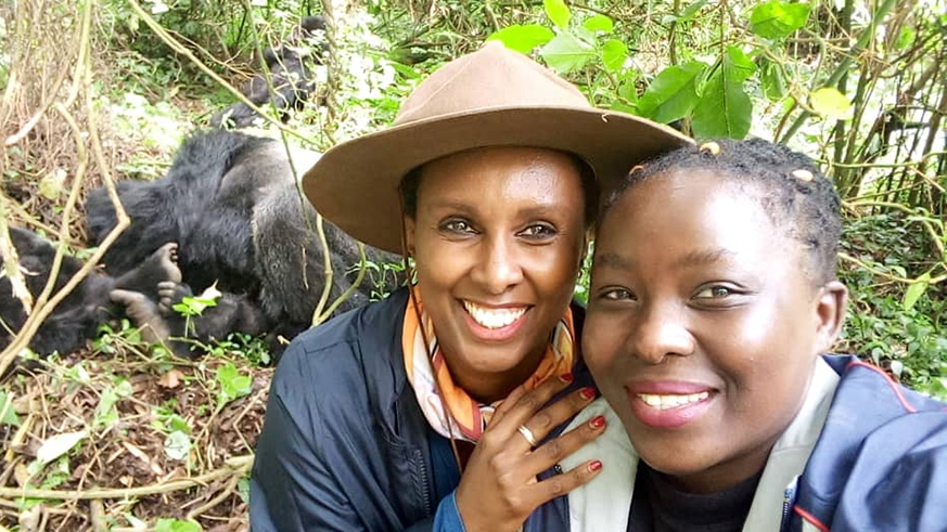 Carmen Nibigira, a seasoned regional tourism policy expert (left), met Honorine Uwayo last year and their first tour together was last month at the Volcanoes National Park famed for its rare mountain gorilla. Courtesy.
