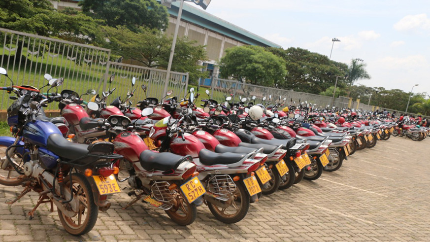 Some of the motorcycles that were impounded during the operation in the City of Kigali on Thursday. Courtesy