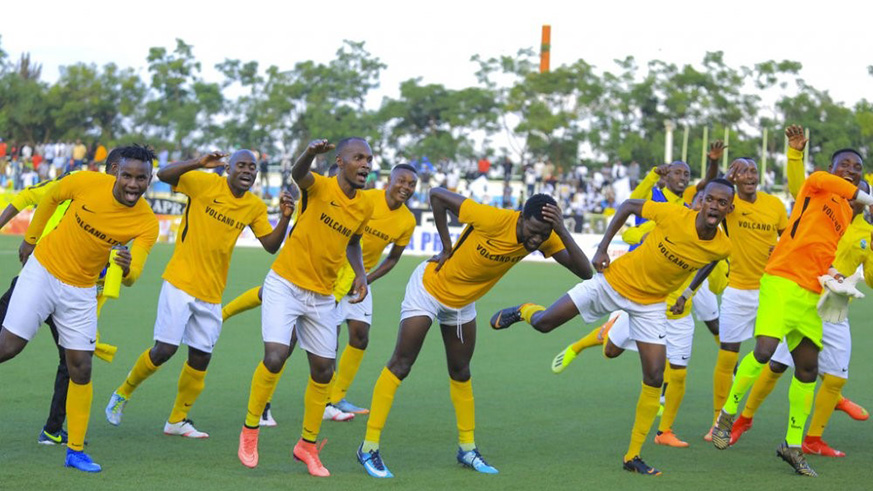 Mukurua Victory Sports players celebrate after beating APR 1-0 in Azam Rwanda Premier League at Kigali Stadium a fortnight ago. Sam Ngendahimana.