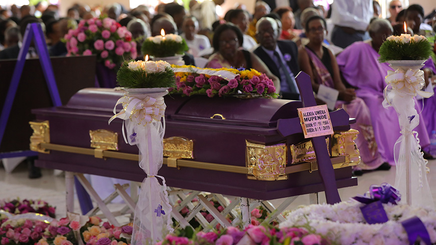The casket containing the remains of slain fashion icon and actress Alexia Uwera Mupende was painted in her favourite purple colour. Emmanuel Kwizera.