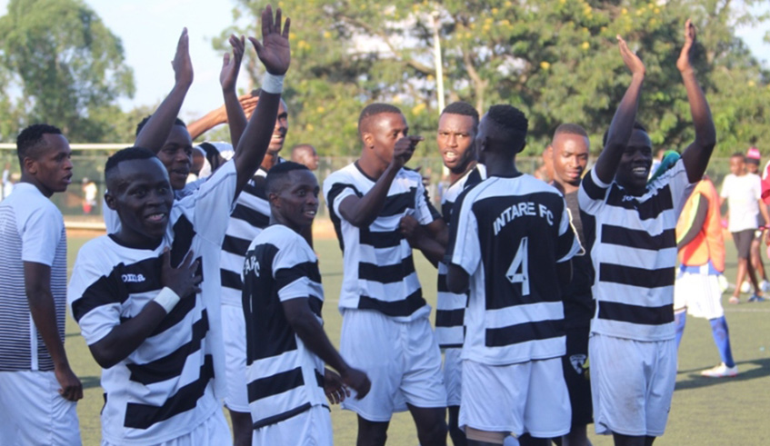 Intare FC players celebrate after beating Pepiniere in a past Div2 league match at Kicukiro Stadium. File.