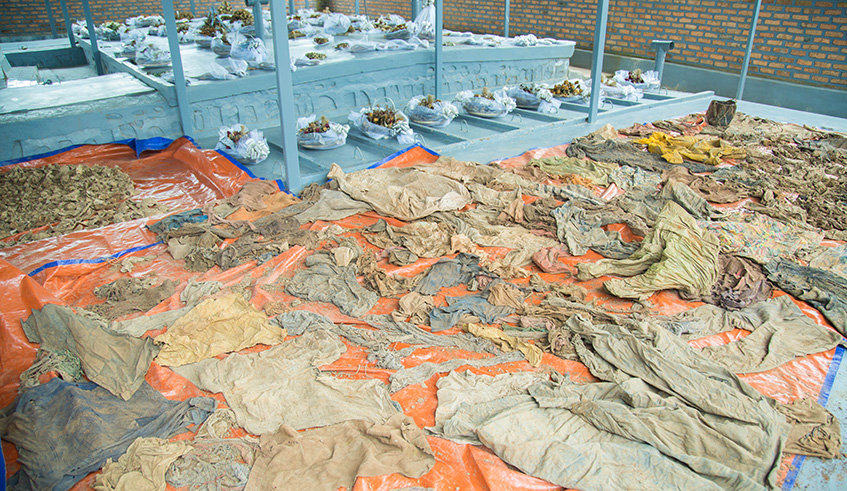 Some of the clothes and other materials that belonged to Genocide victims, at a memorial site.