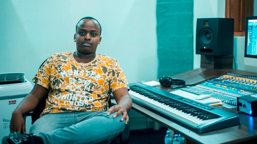 Producer David  Mucyo, a.k.a Made Beats, in his studio. Courtesy photo. 