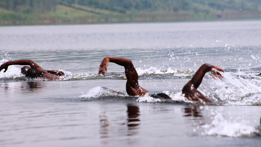 Swimmers during the 2018 edition of Muhazi Swimming Challenge. Courtesy
