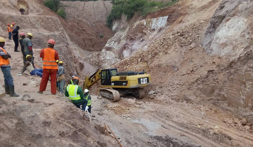 Workers try to rescue some miners in Rwamagana. File.