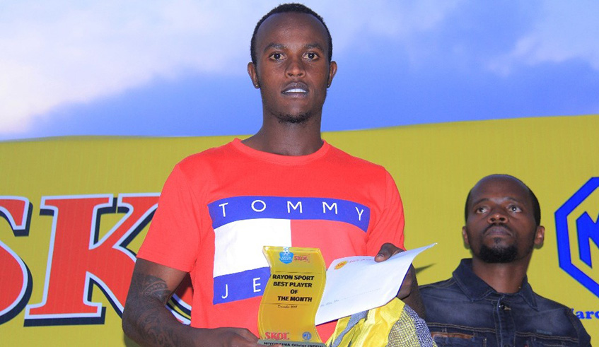 Rayon Sports midfielder Olivier Sefu Niyonzima after receiving his player of the month award on Tuesday. Courtesy