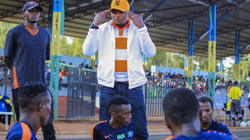 Lomami Marcel gives instructions to his Gasogi United players during a past league game against SEC Academy at Kicukuro Stadium, which ended 2-1 in favor of Gasogi United. Courtesy