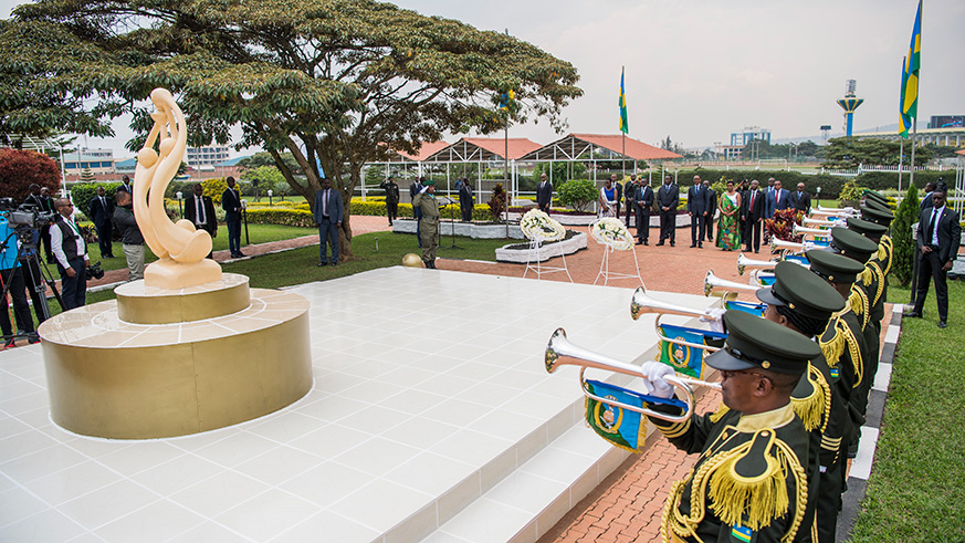 Rwanda Defence Force jazz band pay homage to Rwandan heroes at the National Heroesu2019 Mausoleum in Remera last year. Village Urugwiro.