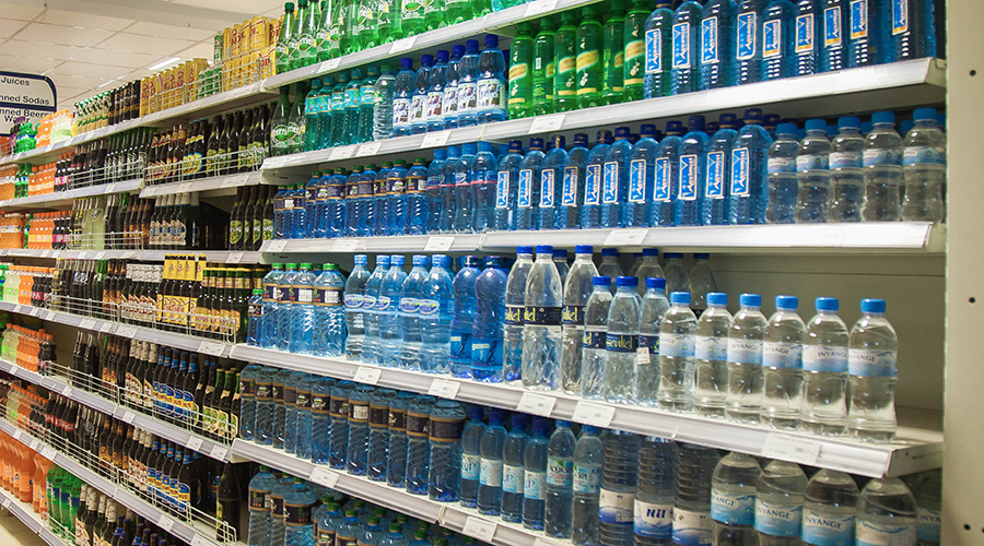Plastic bottles in a shop. / Nadege Imbabazi