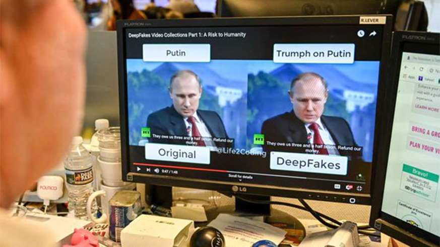 AFP journalist views a video manipulated with artificial intelligence to potentially deceive viewers, or deepfake at his news desk in Washington. Net.