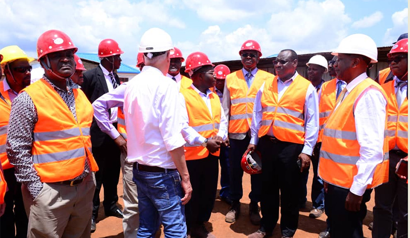 Officers inspecting construction of Rusumo power plant recently.Courtesy.