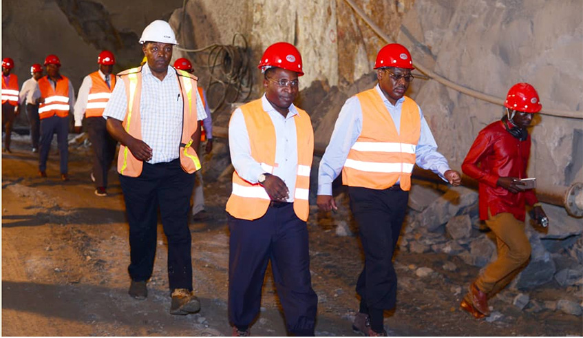 Officers inspecting construction of Rusumo power plant recently.Courtesy.