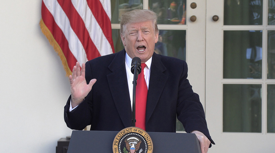 U.S. President Donald Trump speaks at the White House in Washington D.C., the United States, on Jan. 25, 2019. / Xinhua/Hu Yousong