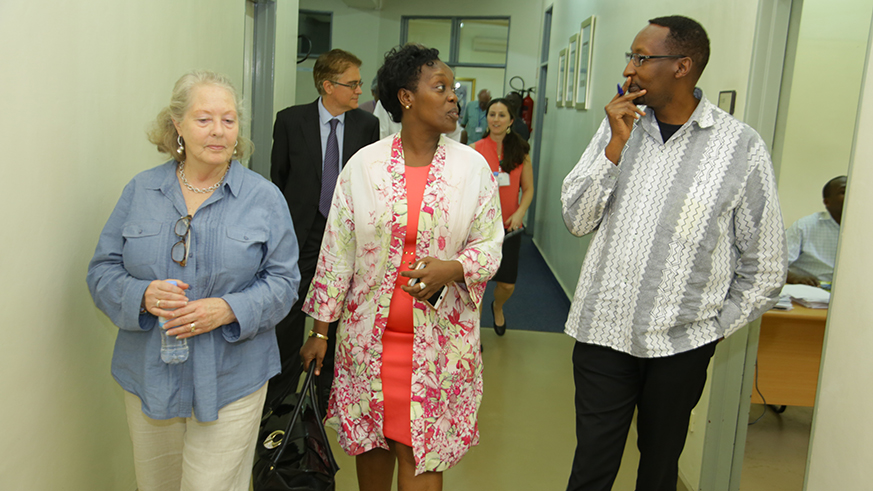 Health minister Diane Gashumba (centre) during her tour of Oshen King Faisal Hospital alongside Ceeya Bolman, Director & Co-founder Team Heart (left), and Emmy Nkusi Agabe, the hospitalu2019s deputy chief executive. Eddie Nsabimana.