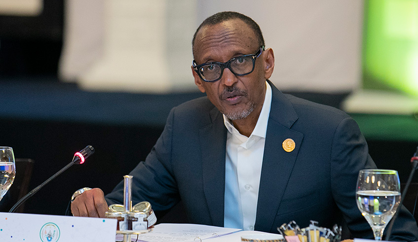 President Kagame speaks  at a u201cHigh-Level Lunch on Digital Transformation in Africau201d on the sidelines of the 32nd Ordinary Session of the African Union in Addis Ababa, Ethiopia yesterday. Kagame has backed the on-going efforts by the African Union (AU) to further accelerate the adoption of digital identities, saying this would shore up citizen inclusion in the global economy.  Village Urugwiro.