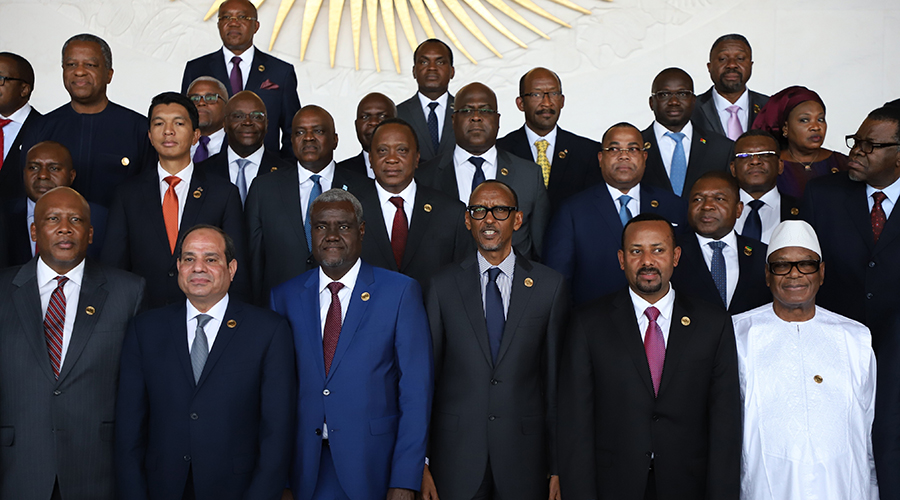 Participants pose for a group photo during the opening of the 32nd African Union (AU) summit of heads of state and government in Addis Ababa, Ethiopia, Feb. 10, 2019. / Xinhua/Micharl Tewelde