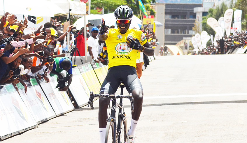 Ndayisenga, seen here celebrating his Tour du Rwanda 2016 victory, says local riders are ready for the challenge. Sam Ngendahimana.