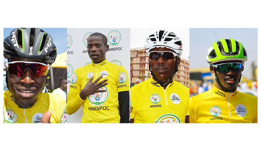 L-R Valens Ndayisenga, Jean Bosco Nsengimana, Joseph Areruya and Samuel Mugisha, who have five Tour du Rwanda titles between them, are part of the 85 riders set to take part in the raceu2019s 11th edition this year. Sam Ngendahimana.
