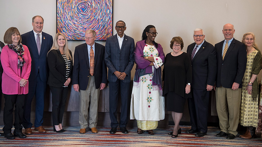 President Kagame, First Lady Jeannette Kagame with members of the US Congress during a prayer breakfast at Kigali Marriott Hotel yesterday.  Village Urugwiro.