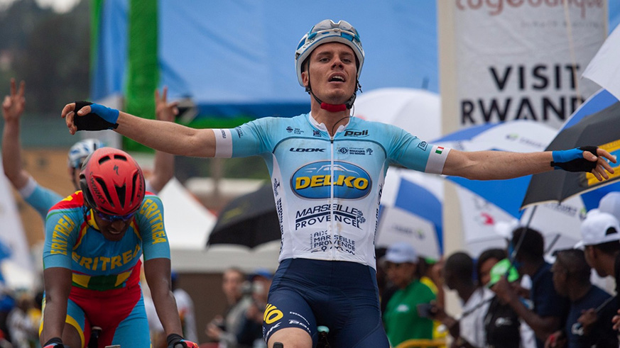 Alessandro Fedeli, 22, outsprinted Eritrea's Debesay Yakob to the line to take Stage 1 in Kicukiro District on Sunday afternoon. Courtesy