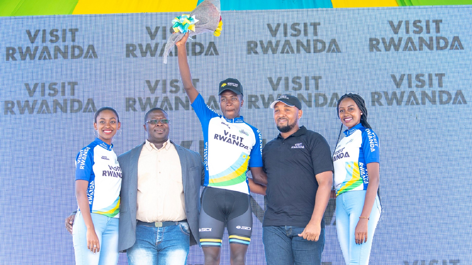 Didier Munyaneza, seen here in RDB jersey as the best Rwandan rider after Stage 4 in Karongi, holds the record for the youngest national champion in Rwanda cycling history, which he attained in June 2018. Plaisir Muzogeye