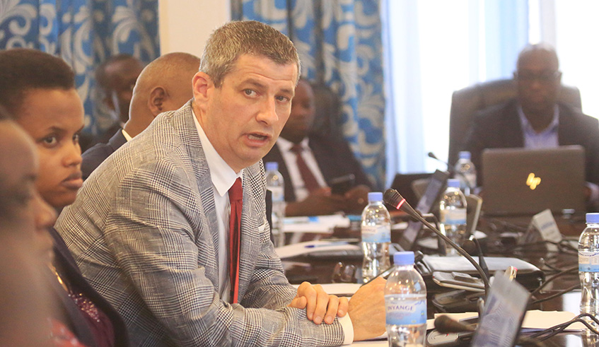 Rwanda Energy Group chief executive Ron Weiss addresses the parliamentary Standing Committee on Budget and National Patrimony yesterday. Sam Ngendahimana.