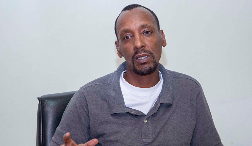 Kayibanda Rogers speaking to journalists in Kigali yesterday. In January 2019, He embarked on the trip to Kampala. Emmanuel Kwizera