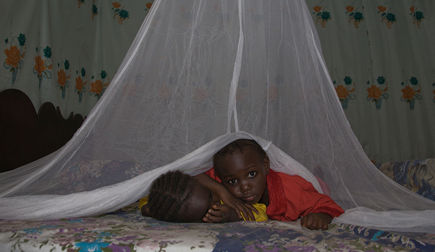 Children under a mosquito net. The Government spends a staggering $17 million (about Rwf15 billion) every year on importing mosquito nets. Net photo.