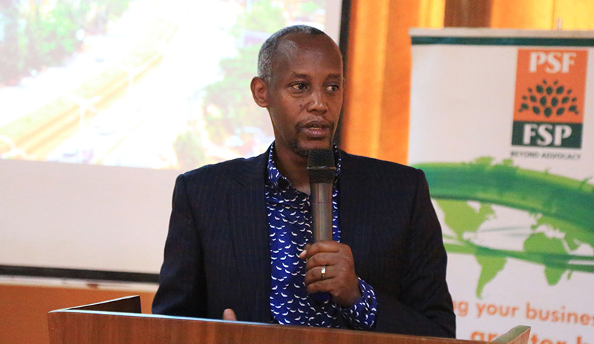 The Chief Executive Officer of PSF Stephen Ruzibiza gives his remarks during the presentation of the fourth Business and Investment Climate Survey 2019-2021 report yesterday. Sam Ngendahimana