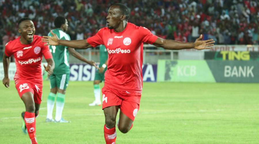 Meddie Kagere was the lone scorer during SC Simbau2019s 1-0 victory over African heavyweights Al Ahly, of Egypt, in CAF Champions League last December. / Net