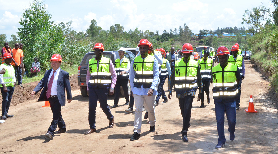 Officials walking in Nyagatare-Gatsibo-Gicumbi road that will be constructed for 2.5 years. It will cost Rwf 38.6 billion. / Jean de Dieu Nsabimana