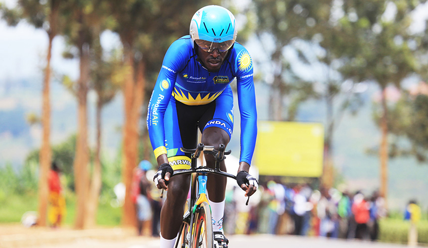Two-time Tour du Rwanda champion Valens Ndayisenga, seen here in action during the 2018 African Continental Road Championships in Kigali, will lead Team Rwanda in Ethiopia. Sam Ngendahimana.