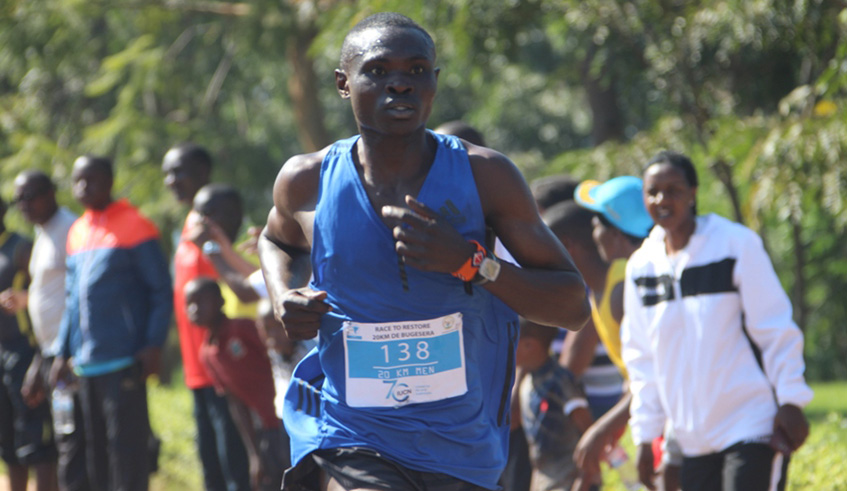 APR Athletics Club star Noel Hitimana was the gold medallist in menu2019s category during the 2018 Bugesera 20k Race. File.