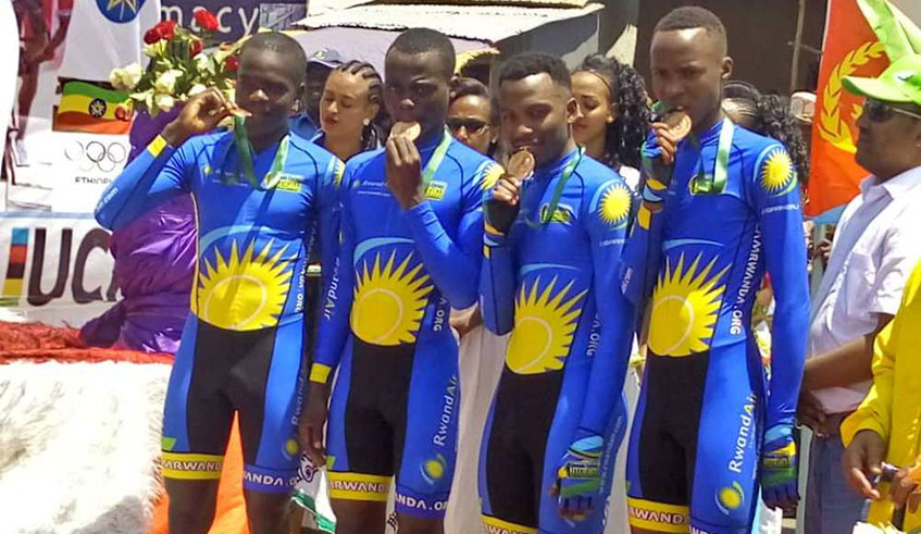 Team Rwanda's junior men's quartet struck bronze after finishing third behind Ethiopia and Eritrea. Courtesy.