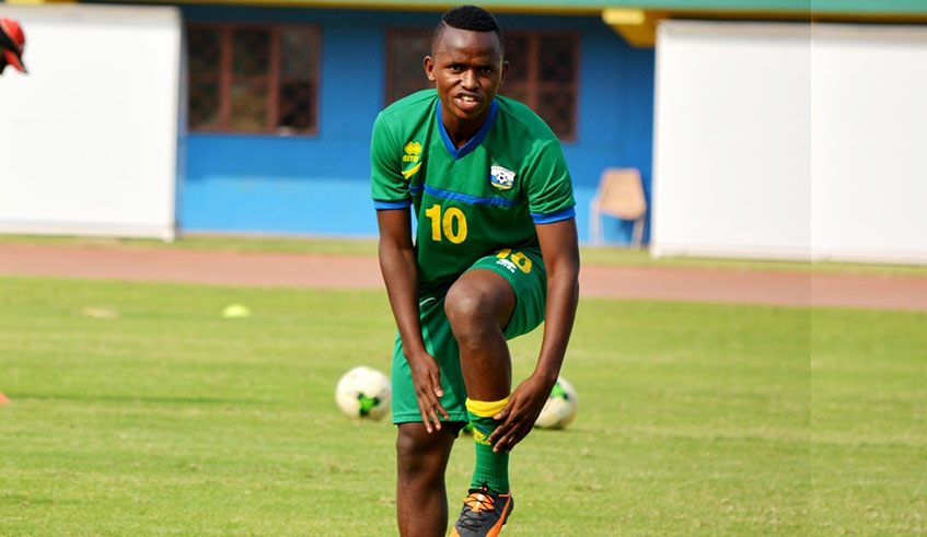 Former Rayon Sports midfielder Kevin Muhire, seen here during a past training session with the national team at Amahoro National Stadium, is among the three players who entered Amavubi camp on Monday. File.