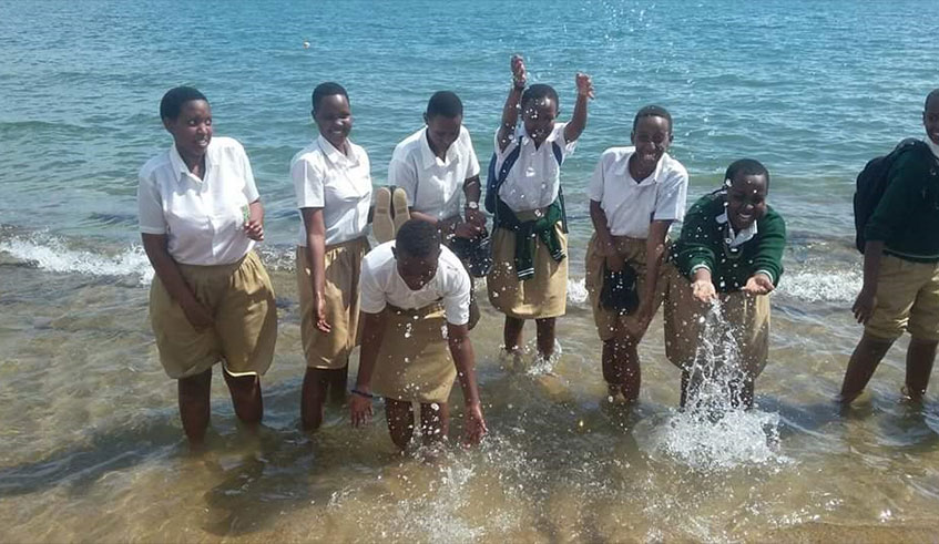 The students cool off in Lake Kivu during the trip.  Courtesy.