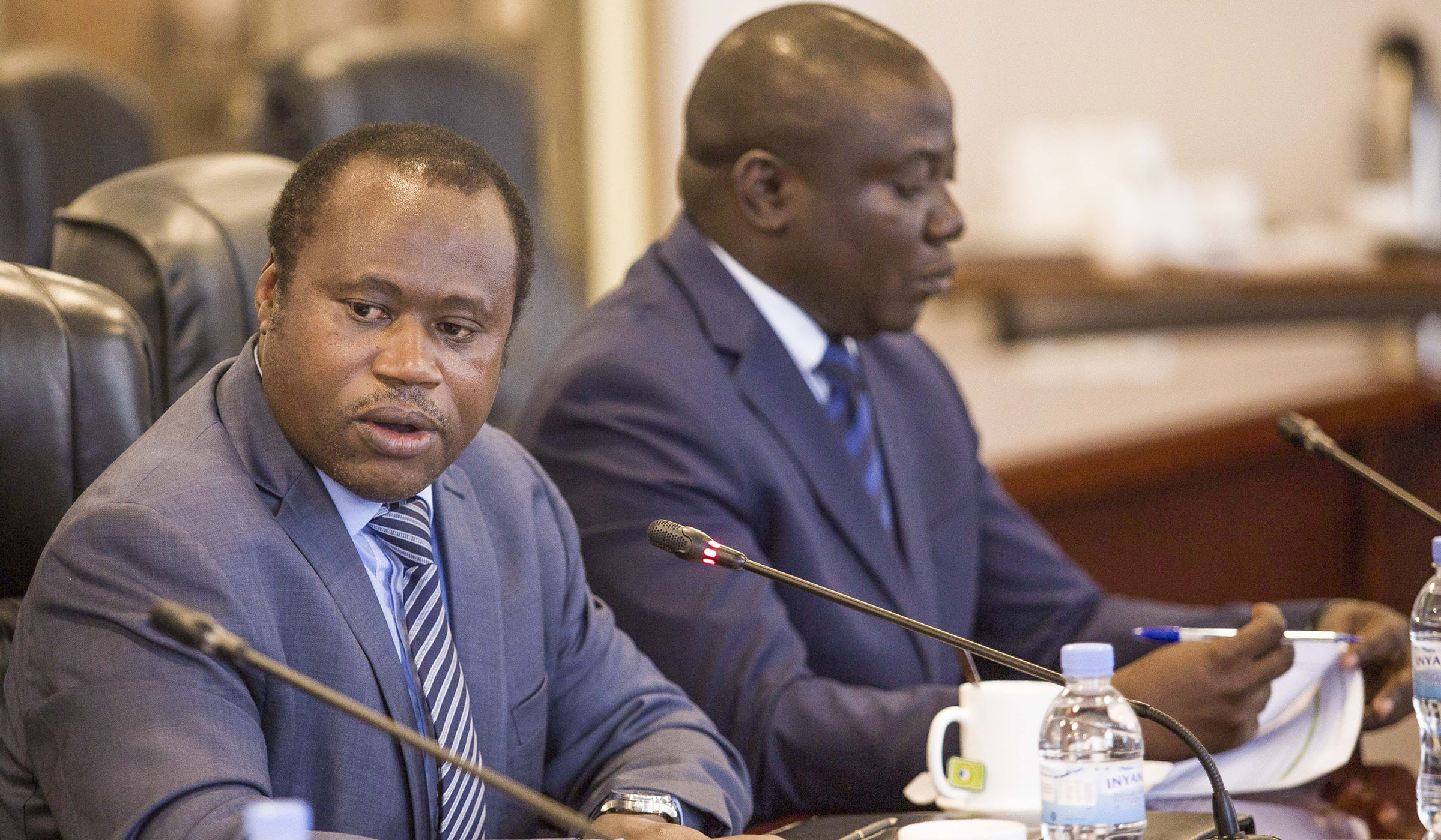 Minister of finance Uzziel Ndagijimana speaks during a session with the public accounts committee at parliament yesterday. Nadege Imbabazi.