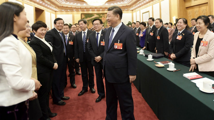 XI: Xi Jinping (C, front) attends the opening meeting of the second session of the 13th National People's Congress at the Great Hall of the People in Beijing, capital of China, March 5, 2019. (Xinhua/Li Xueren)