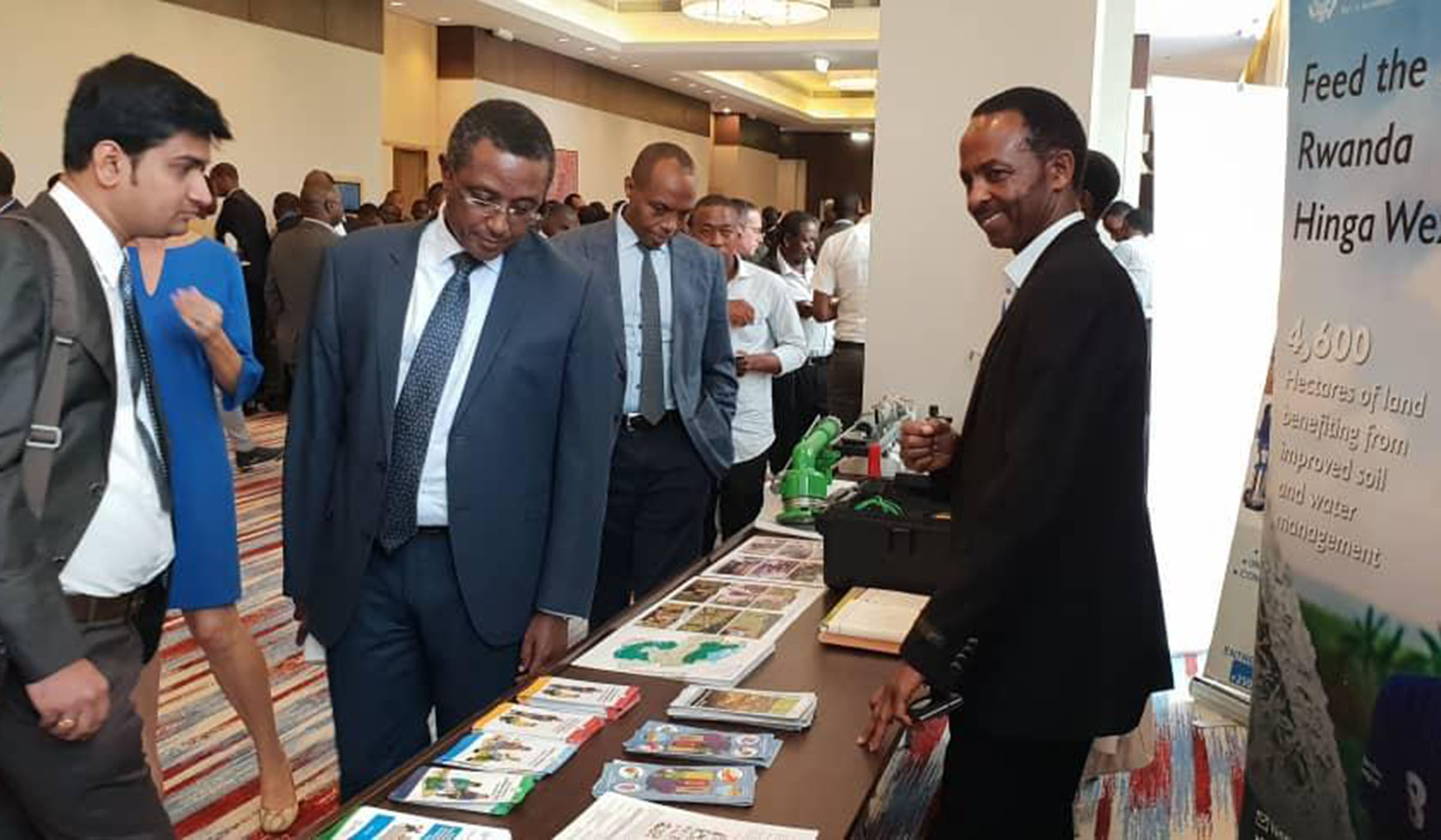 Environment minister Biruta (centre) at one the stands at the opening of the two-day Integrated Water Resources Management Conference in Kigali yesterday. Courtesy.