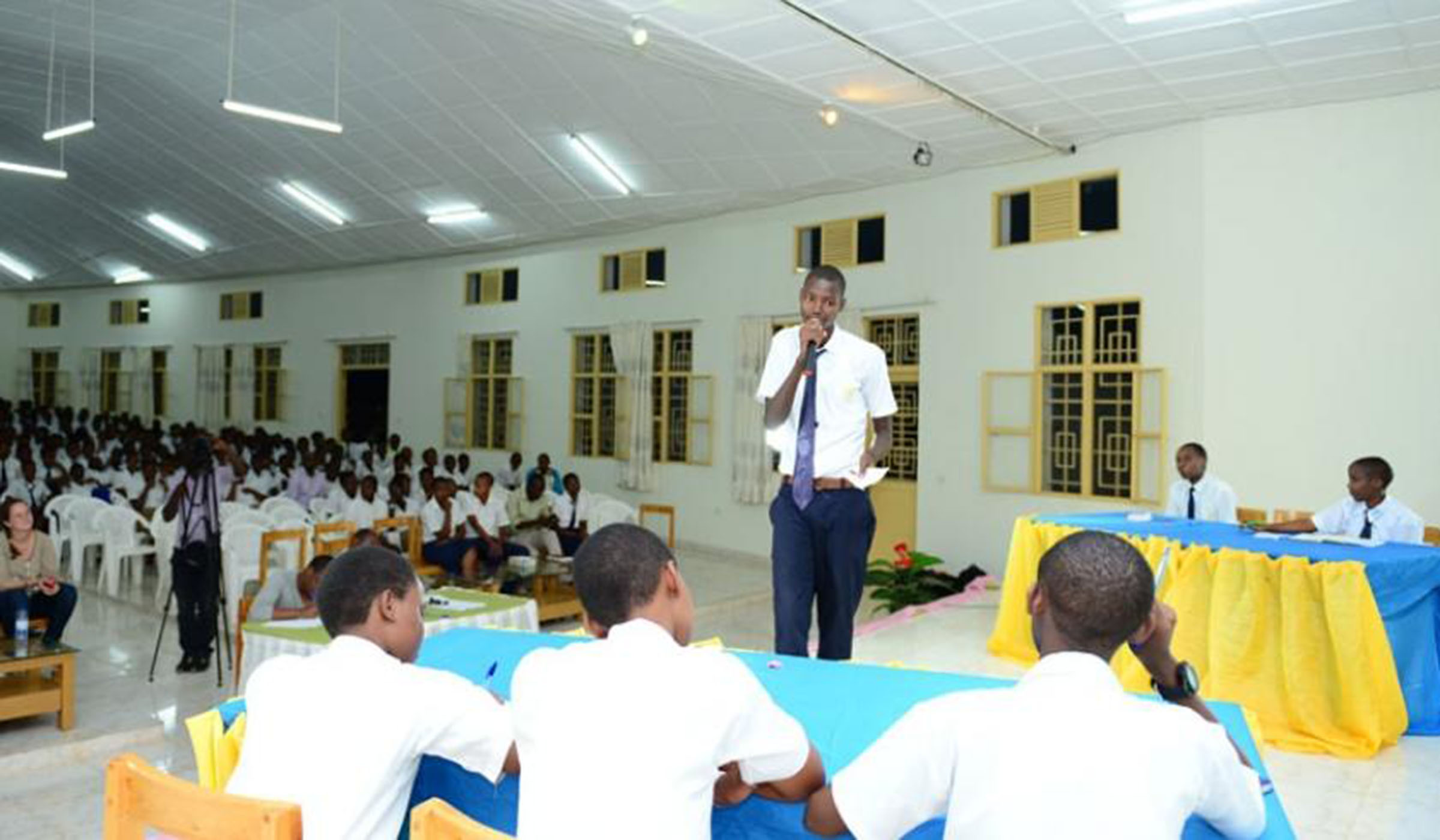 A student airs his views during a past inter school debating competition in Kigali. File.