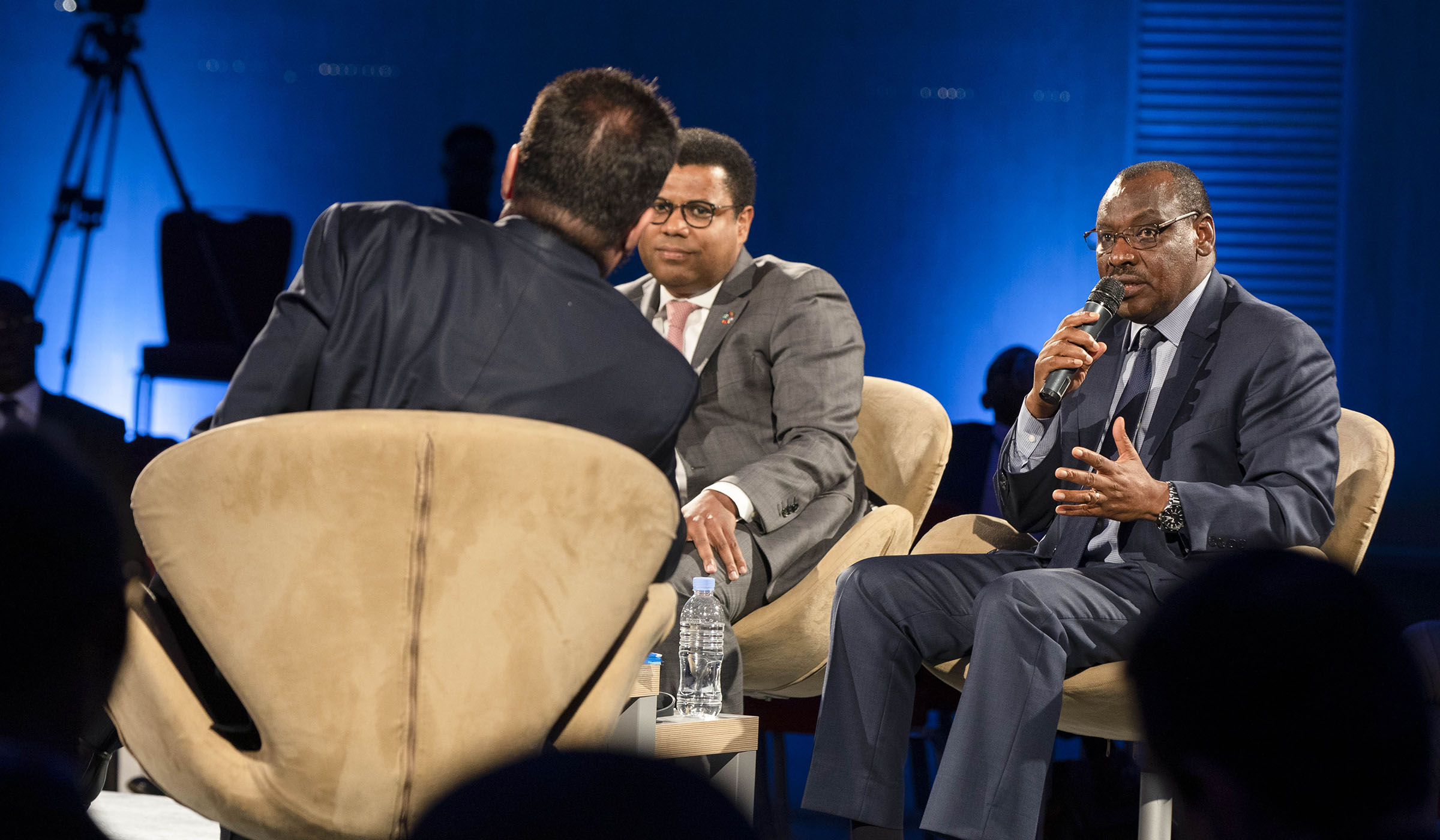 Gatete (right) speaks on a panel during the Africa CEO Forum 2019 in Kigali on March 26, 2019. Emmanuel Kwizera.