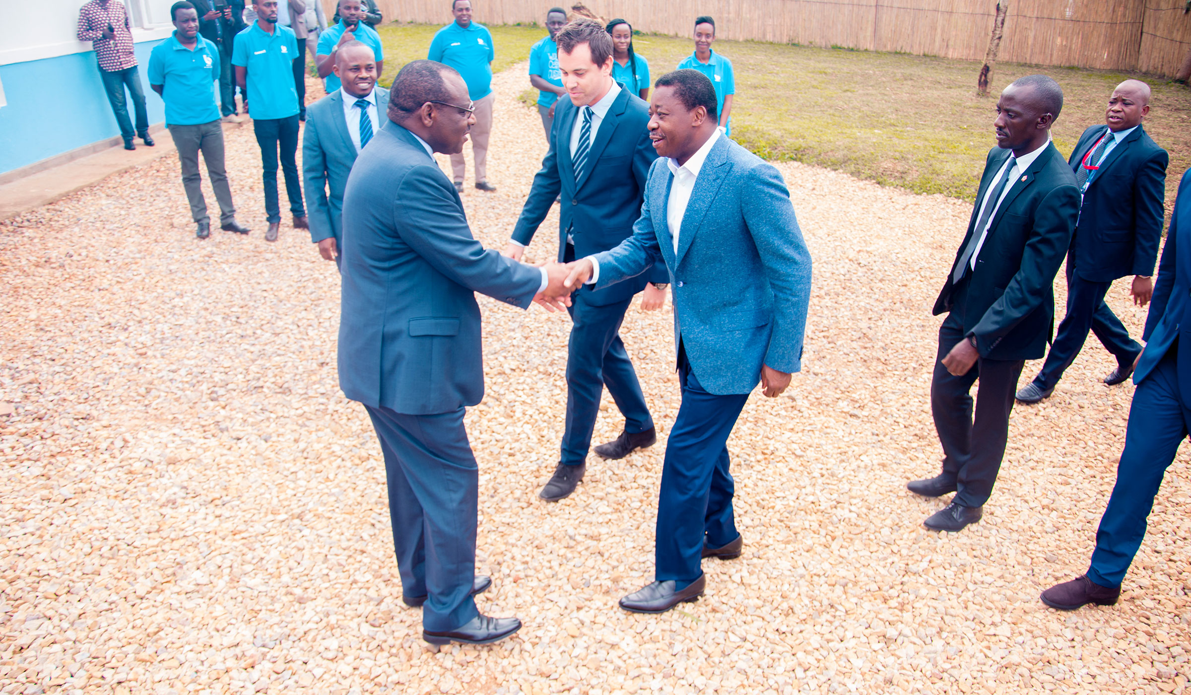The Minister for Infrastructure, Amb. Claver Gatete (left), welcomes President Faure Gnassingbu00e9 at Tomorrowu2019s Rural Home 2025 in Nyamata yesterday. Courtesy photos.