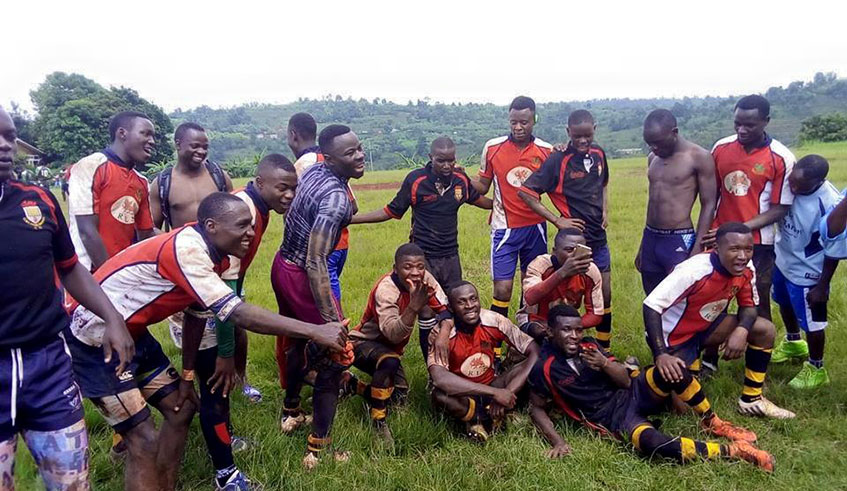 Resilience rugby club players celebrate after defeating Kamonyi Puma during the two sides' league opener this month. Courtesy.