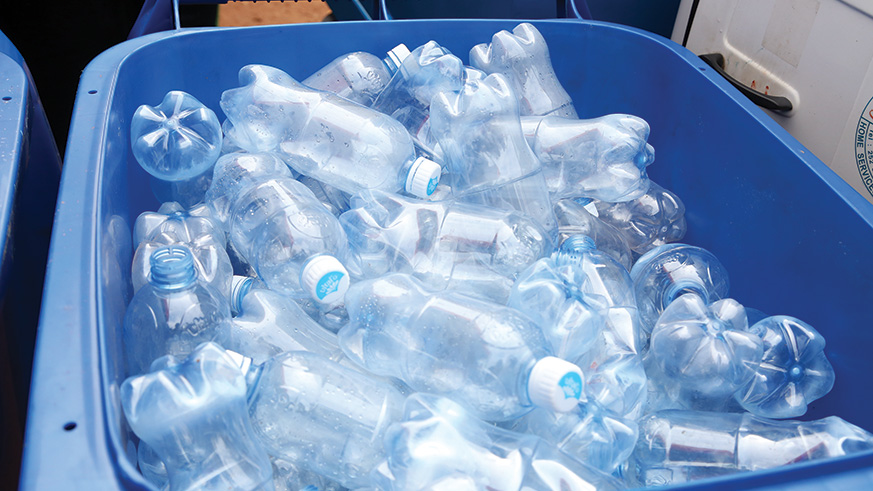 Some single-use plastic bottles in a trash bin. A new law, that is currently before parliament, will ban single-use plastics. File.