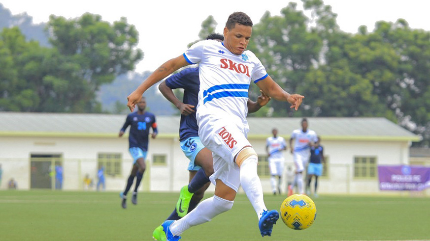 Brazilian Jonathan Rafael da Silva, seen here in action against Police during a past league match, has not scored a single goal for Rayon Sports since joining the club in November 2018.  Courtesy.