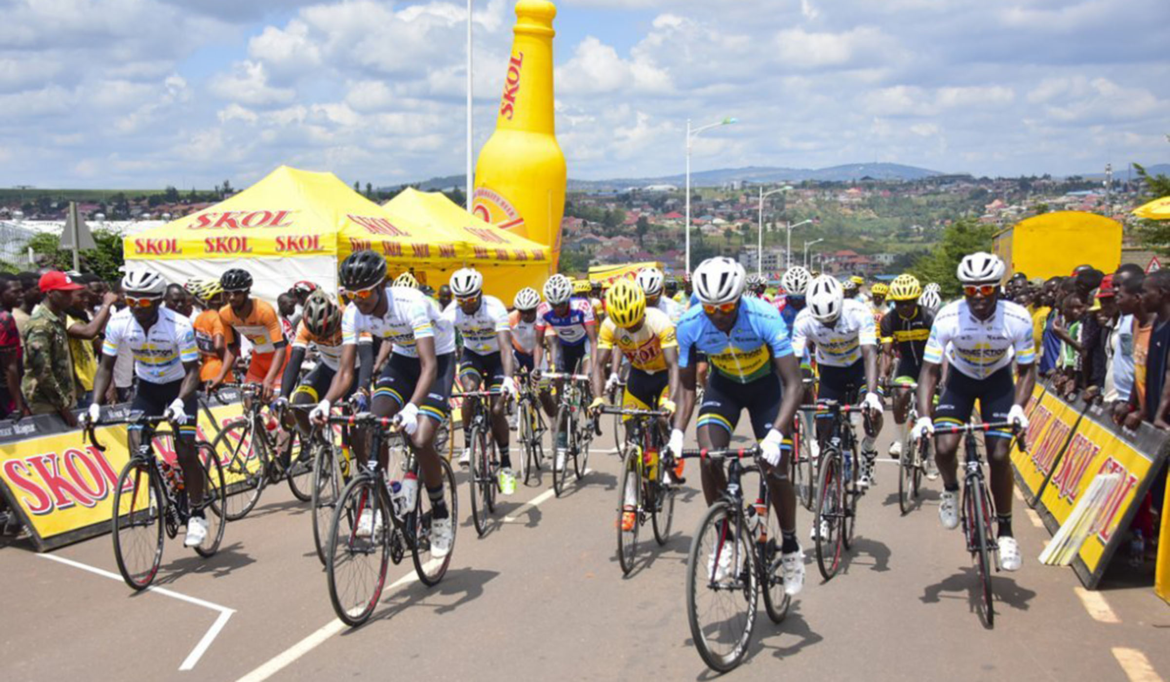 Riders at the starting line at the Skol sponsored tournament held in the Special Economic Zone in Masoro. Courtesy